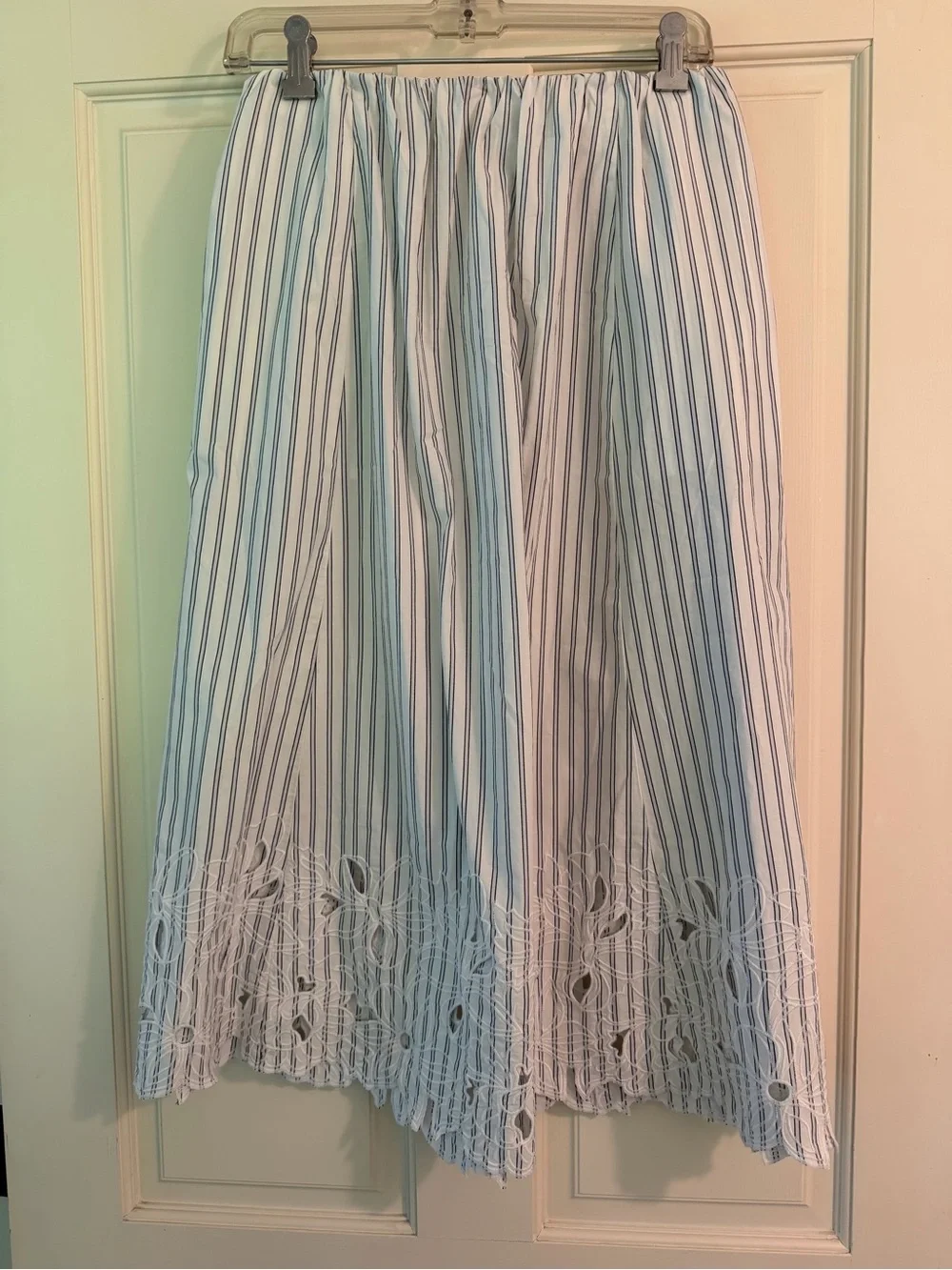 J.CREW Embroidered pull-on midi skirt in striped cotton poplin